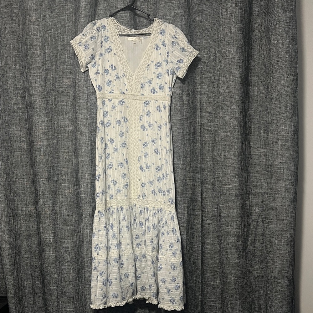 LoveShackFancy Vermella Cotton V-Neck Maxi Dress